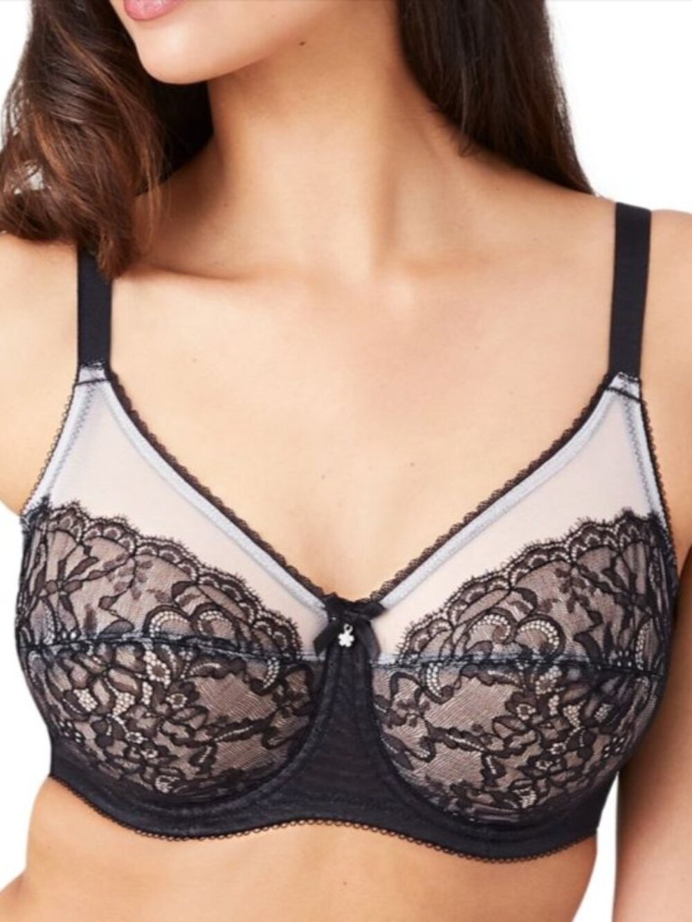 Wacoal Retro Chic 855186 Black Lace Wireless Bra US 36H Sheer Mesh